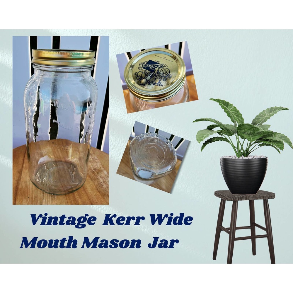 Vintage Kerr Wide Mouth Mason Half Gallon Glass Jar with New Twist on Lid